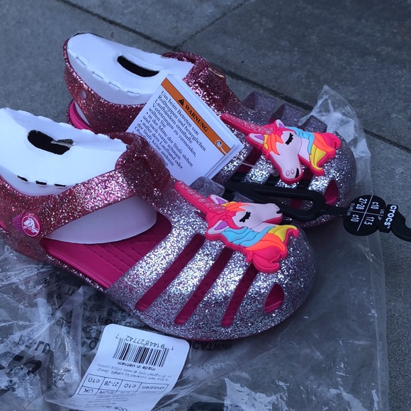 New Crocs Unicorn Charm Glitter Sandals Girls Kids - Picture 14 of 16